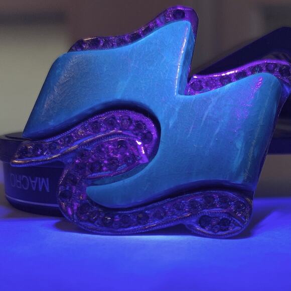 Vintage 1930s Art Deco Silver Tone Brooch w Rhinestones & Blue Galalith - Picture 12 of 14